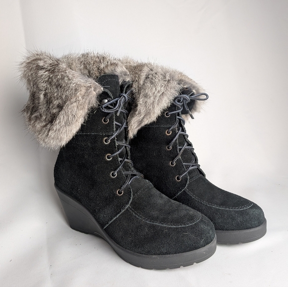 Suede And Real Fur Winter Boots Black And Gray Size 39 = 8-8.5 US Crampon System - Picture 1 of 12